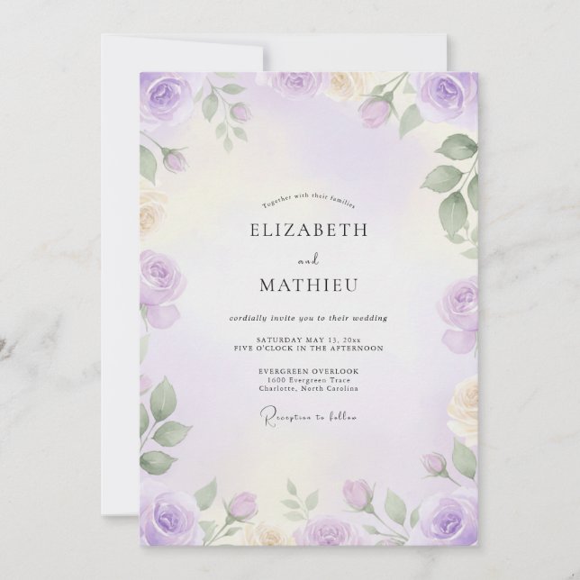 Amethyst Sage Painted Wedding Invitation (Front)