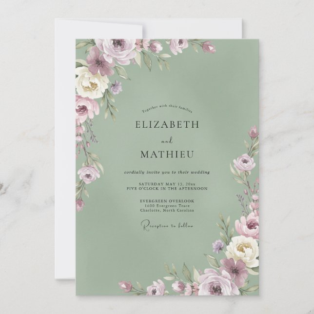 Amethyst Sage Petal Wedding Invitation (Front)