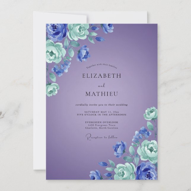 Amethyst Seafoam Peony Wedding Invitation (Front)