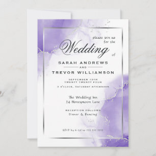 Amethyst Silver  Abstract Marble Invitation