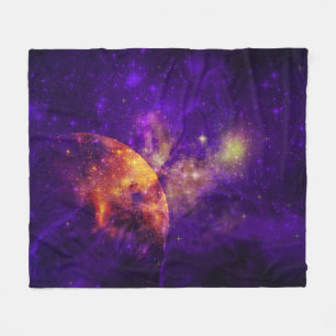 Amethyst Skies, Space and a Golden Moon Fleece Blanket