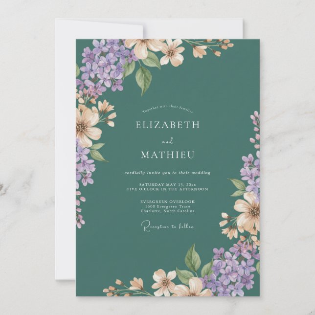 Amethyst Slate Lilac Eucalyptus Wedding Invitation (Front)