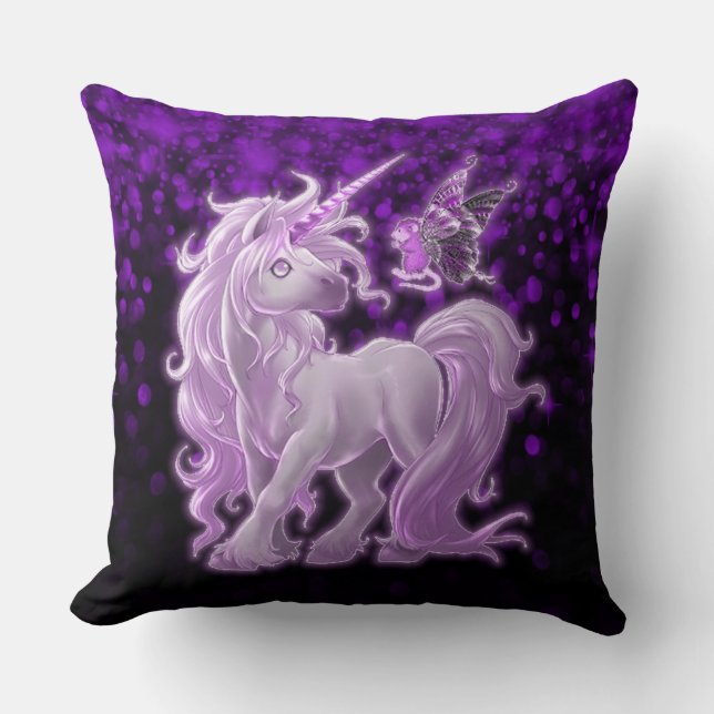 Amethyst Sparkle Pink Unicorn Throw Pillow (Front)