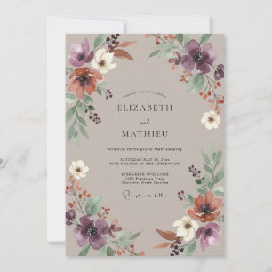 Amethyst Taupe Wildflower Wedding Invitation