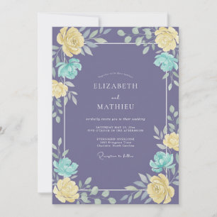 Amethyst Teal Ranunculus Eucalyptus Wedding Invitation