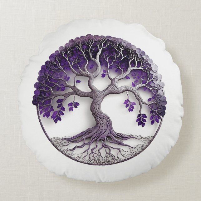 Amethyst Tree Of Life Yggdrasil Round Pillow (Front)