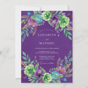 Amethyst Turquoise Ranunculus Eucalyptus Wedding Invitation