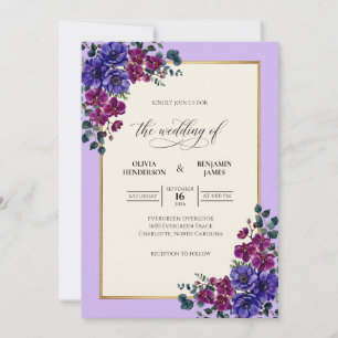 Amethyst Violet Bouquet Eucalyptus Wedding Invitation
