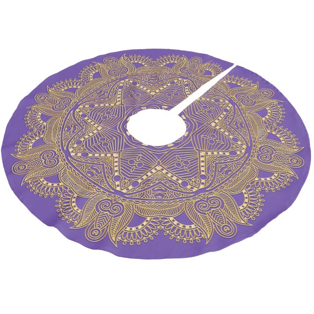 Amethyst Violet Purple Mandala Star Art Pattern Brushed Polyester Tree Skirt (Angled)