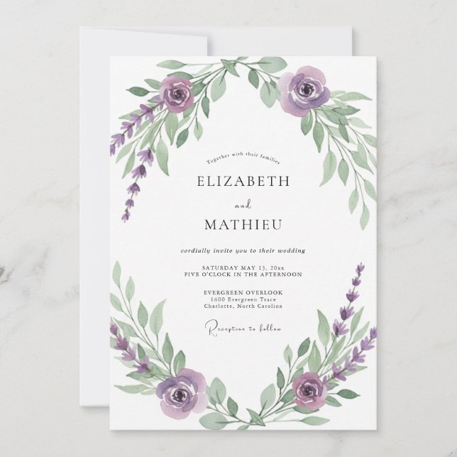 Amethyst Violet Vine Wedding Invitation (Front)