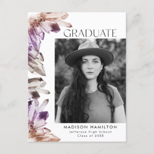 Amethyst Watercolor Crystal Photo Graduation Party Invitation Postcard