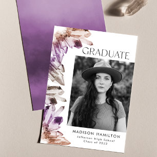 Amethyst Watercolor Crystals Photo Graduation Announcement
