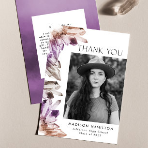 Amethyst Watercolor Crystals Photo Graduation Thank You Card