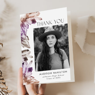 Amethyst Watercolor Crystals Photo Graduation Thank You Card