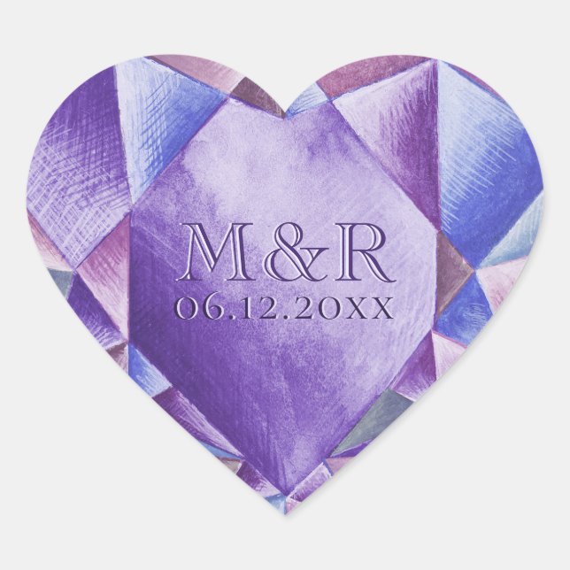 Amethyst Watercolor Heart 33rd Wedding Anniversary Heart Sticker (Front)