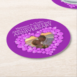 Amethyst wedding anniversary heart photo coasters