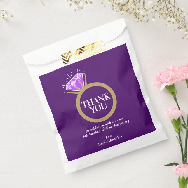 Amethyst wedding anniversary ring thank you purple favour bag (Sealed)