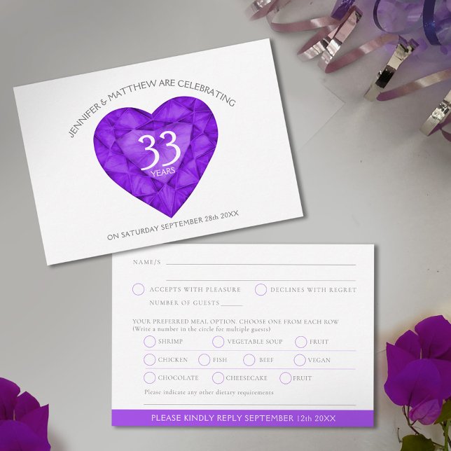 Amethyst Wedding Anniversary watercolor heart RSVP Card (Creator Uploaded)