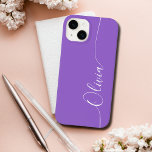 Amethyst White Elegant Calligraphy Script Name Case-Mate iPhone 14 Case<br><div class="desc">Amethyst Elegant White Calligraphy Script Custom Personalized Name iPhone 14 Smart Phone Cases features a modern and trendy simple and stylish design with your personalized name in elegant hand written calligraphy script typography on a amethyst background. Designed by ©Evco Studio www.zazzle.com/store/evcostudio</div>