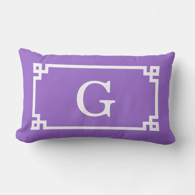 Amethyst White Greek Key Frame #2 Initial Monogram Lumbar Pillow (Front)
