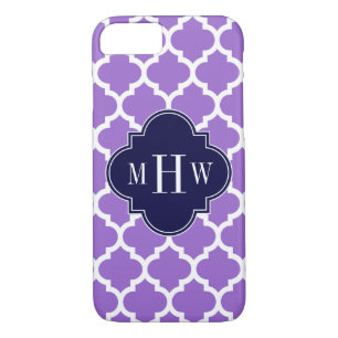 Amethyst White Moroccan #5 Navy 3 Initial Monogram iPhone 8/7 Case