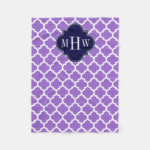 Amethyst White Moroccan #5 Navy 3 Initial Monogram Fleece Blanket