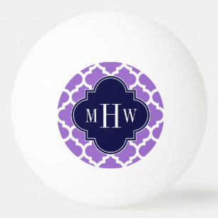 Amethyst White Moroccan #5 Navy 3 Initial Monogram Ping Pong Ball