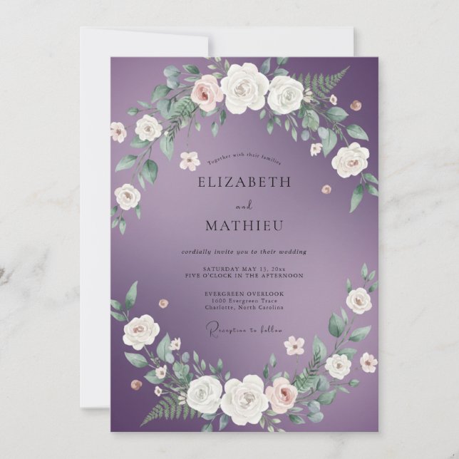 Amethyst White Watercolor Wedding Invitation (Front)