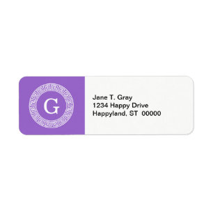 Amethyst Wht Greek Key Rnd Frame Initial Monogram