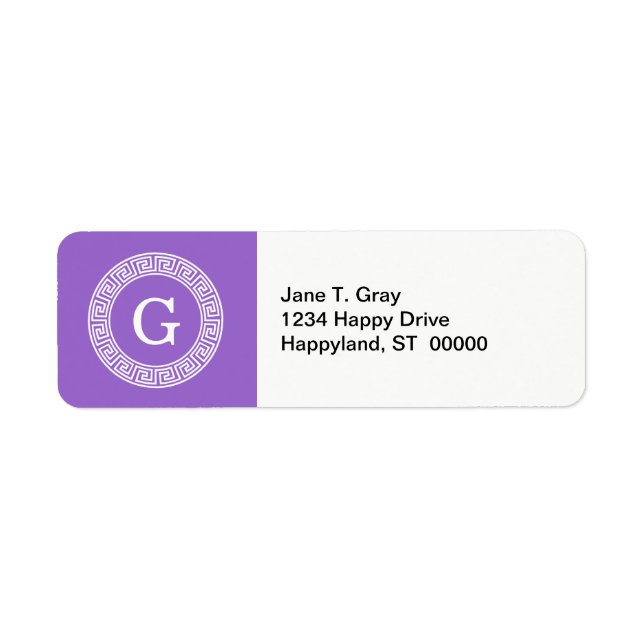 Amethyst Wht Greek Key Rnd Frame Initial Monogram (Front)
