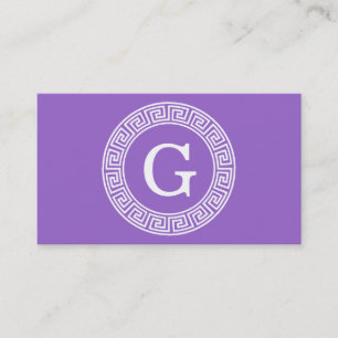 Amethyst Wht Greek Key Rnd Frame Initial Monogram Business Card