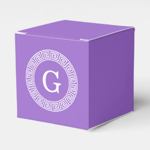 Amethyst Wht Greek Key Rnd Frame Initial Monogram Favor Box