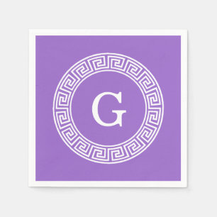 Amethyst Wht Greek Key Rnd Frame Initial Monogram Napkin