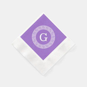 Amethyst Wht Greek Key Rnd Frame Initial Monogram Napkin