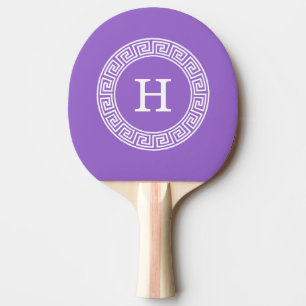 Amethyst Wht Greek Key Rnd Frame Initial Monogram Ping Pong Paddle