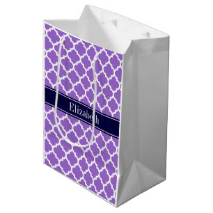 Amethyst Wht Moroccan #5 Navy Blue Name Monogram Medium Gift Bag