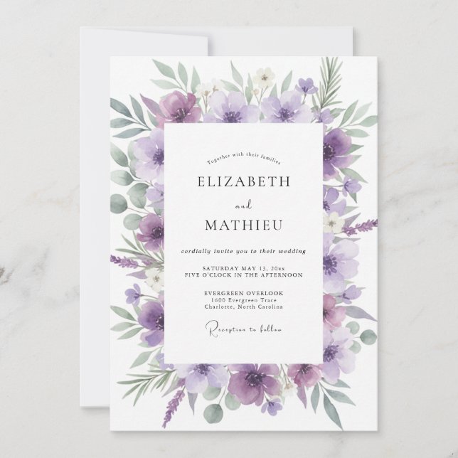 Amethyst Wildflower Wedding Invitation (Front)