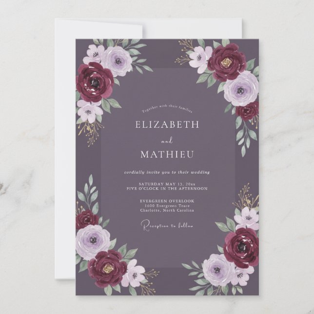 Amethyst Wine Bloom Wedding Invitation (Front)