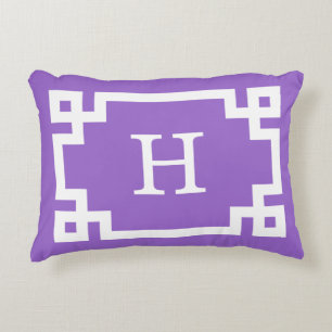 Amethyst Wt Greek Key Frame #2 Initial Monogram Accent Pillow