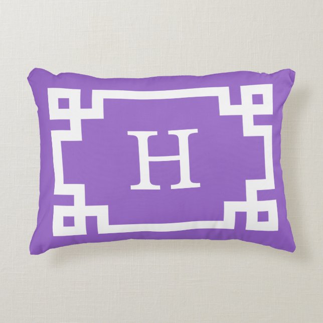 Amethyst Wt Greek Key Frame #2 Initial Monogram Accent Pillow (Front)