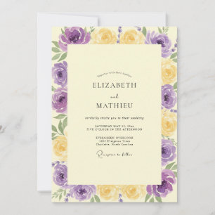 Amethyst Yellow Ranunculus Eucalyptus Wedding Invitation