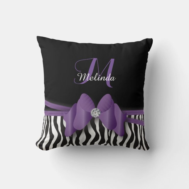 Amethyst Zebra Striped Bowed | Personalized Pillow (Front)