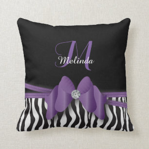 Amethyst Zebra Striped Bowed Personalized Pillow
