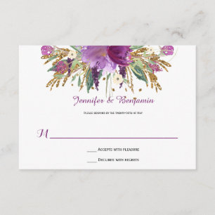 Améthyste mauve Aquarelle or Fleurs RSVP