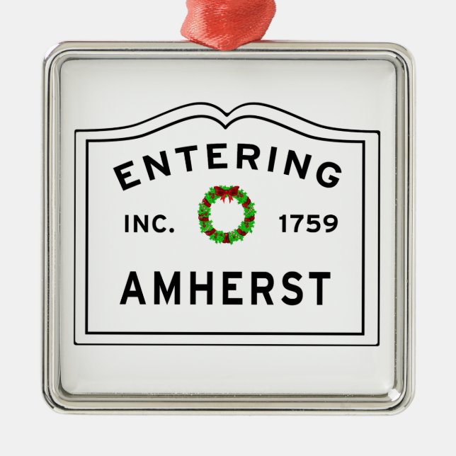 Amherst, MA Holiday Wreath Metal Ornament (Front)