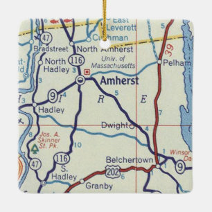Amherst MA Vintage Map Ceramic Ornament