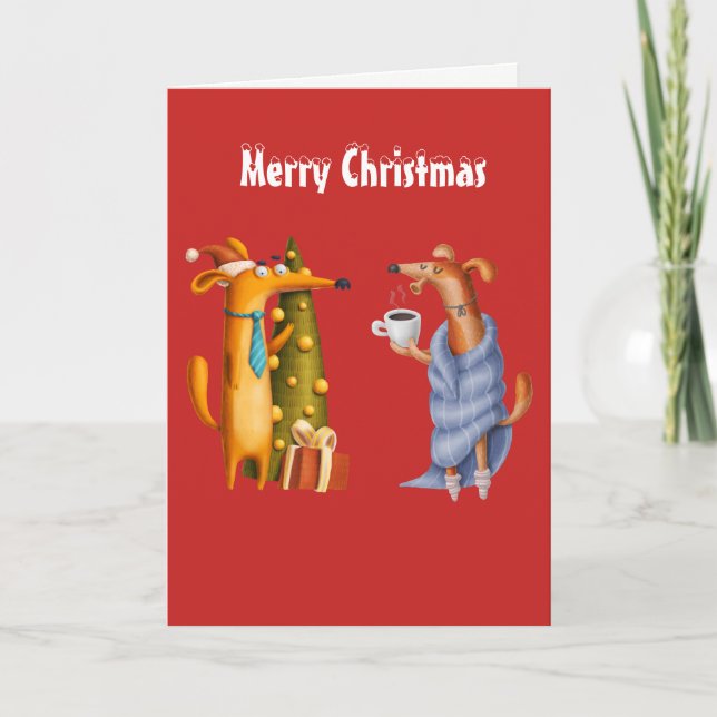 Ami amusant Carte de Noël Dachshund Chiens de vaca (Devant)