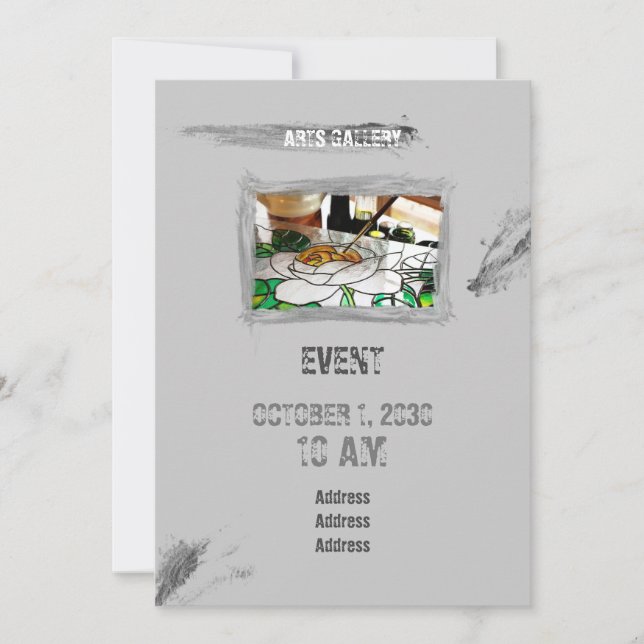 Amiable Grey Brushstrokes Stains Hand Drawn Art Invitation (Front)