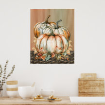 Amiable Orange, White and Green Watercolor Pumpkin