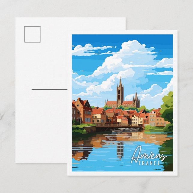Amiens France vintage travel illustration Postcard (Front/Back)